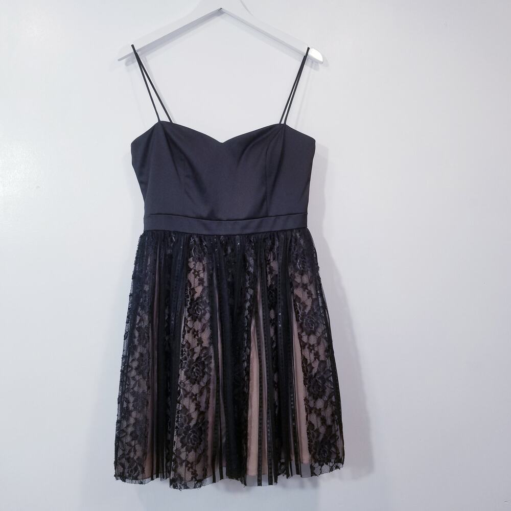 JS Collections Sateen Lace Sequins Black Cocktail Mini Dress